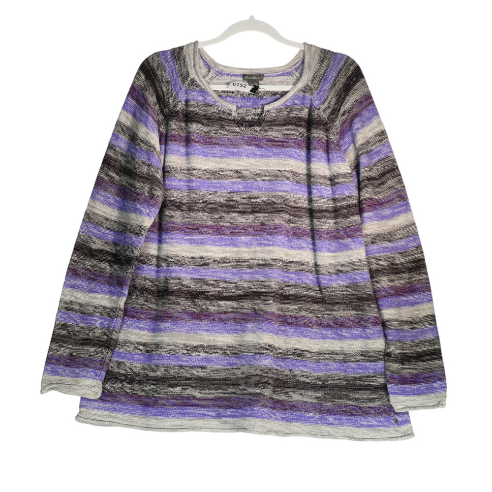Eddie Bauer Tunic Sweater Women 2X Purple Gray Stripe Normcore Elevated Basics